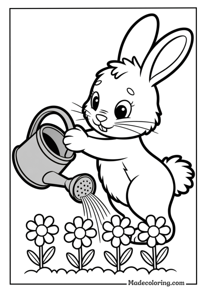 Bunny Watering Flowers