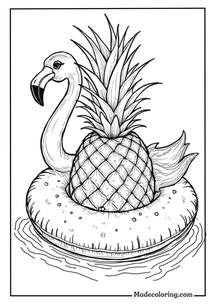 Cartoon Pineapple In A Flamingo Floatie Summer