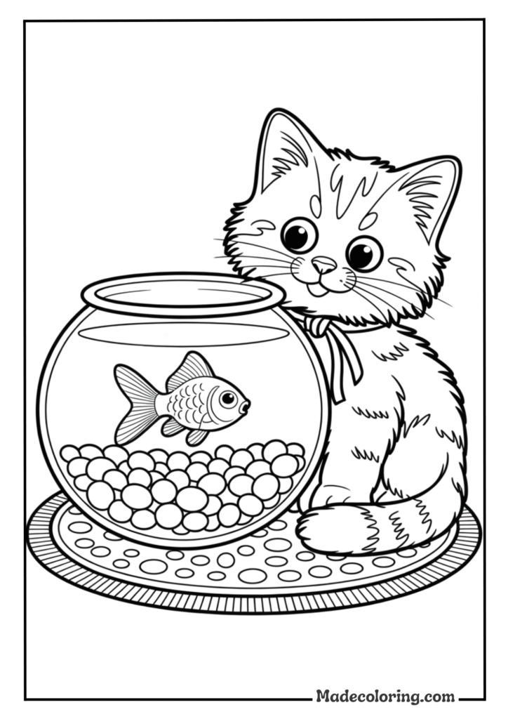 Cat Sitting by a Fish Bowl