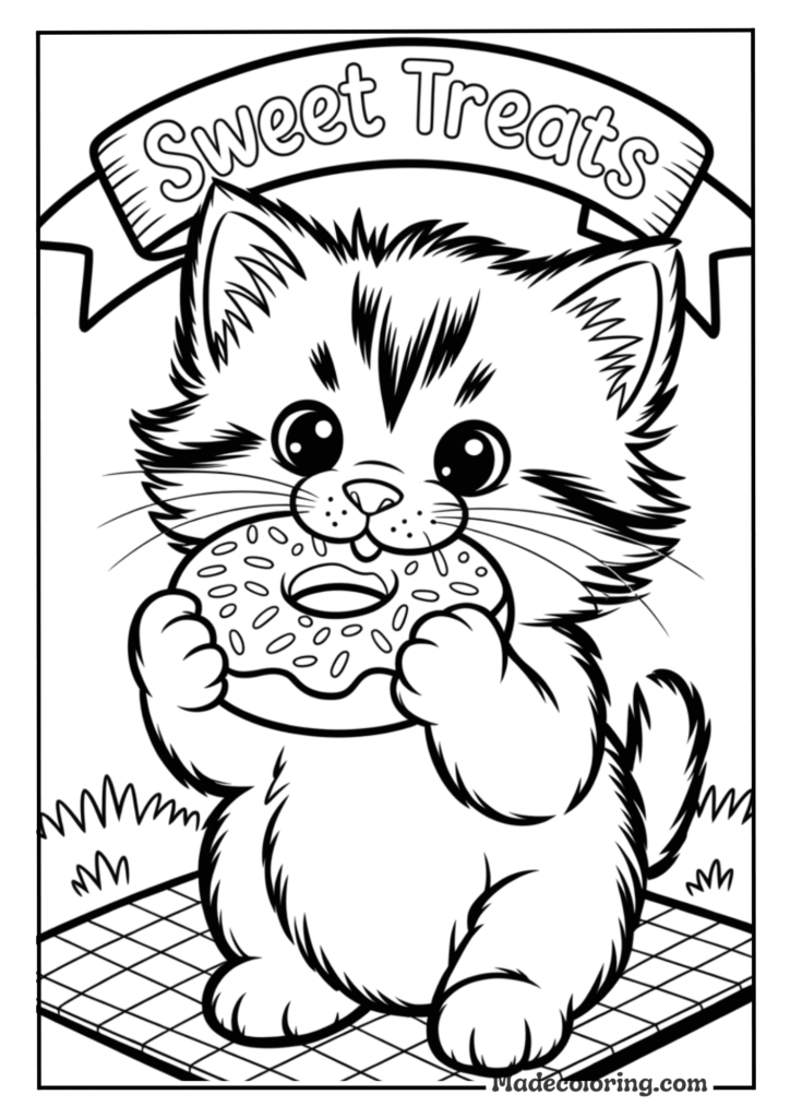 Cute Cat Eating Donut