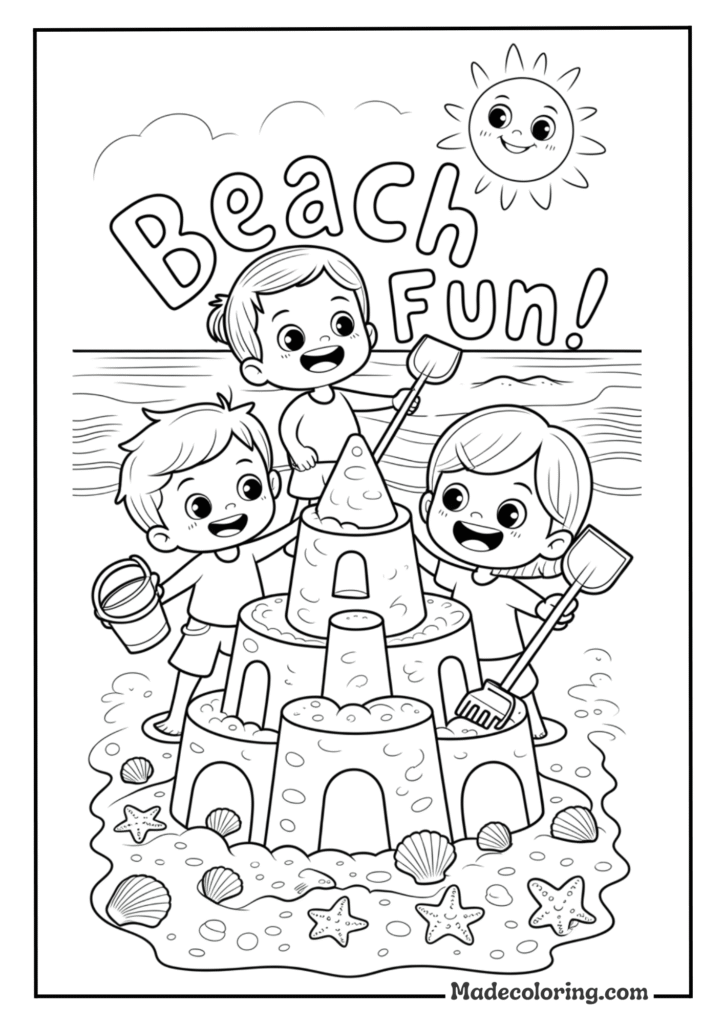 Cute Chibi Children Making A Sandcastle