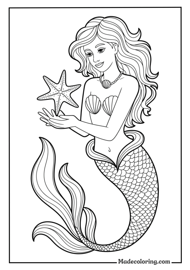 Cute Mermaid Holding Starfish