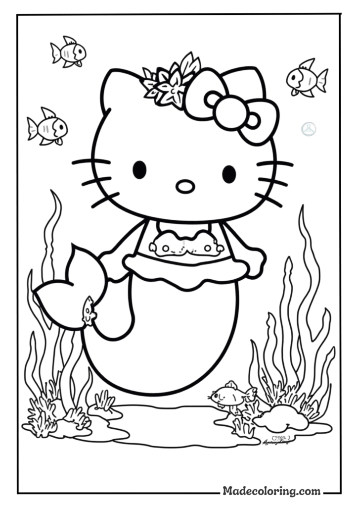 Hello Kitty as a mermaid under the sea