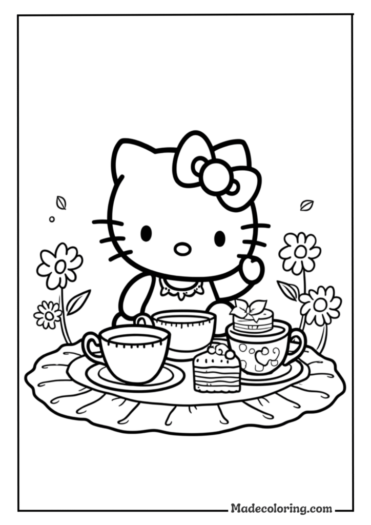 Hello Kitty having a tea party with her friends