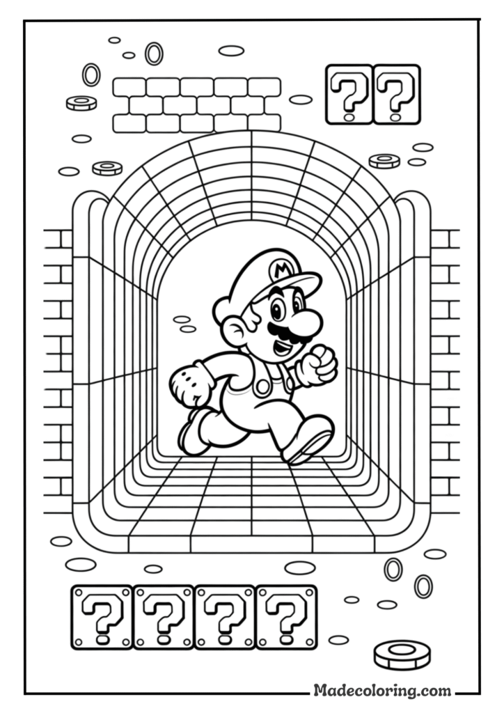 Mario In Tunnel To Color