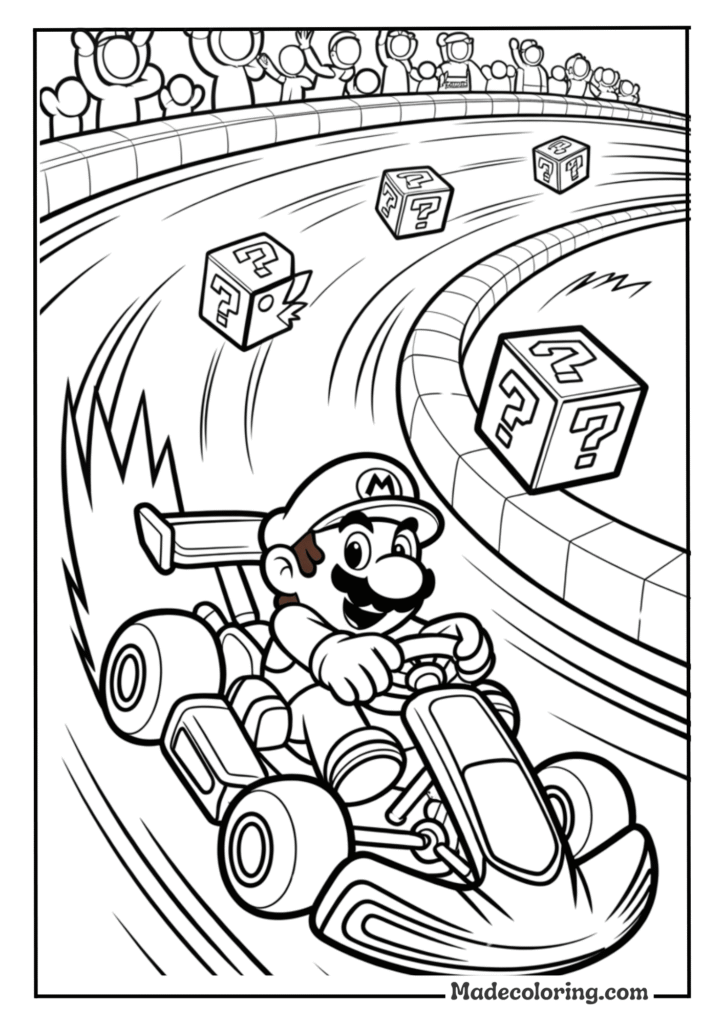 Mario Kart scene featuring Mario in his go-kart racing