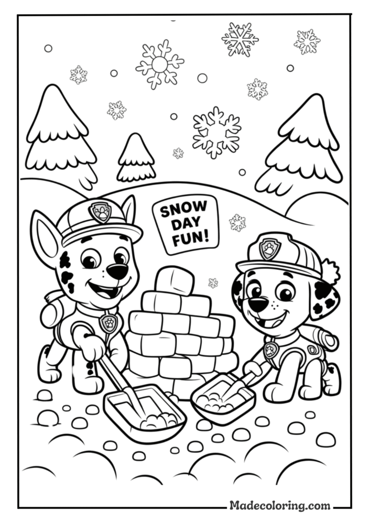 Marshall and Rocky Build a Snow Fort