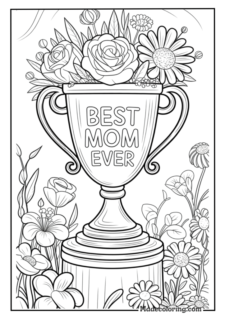 Mom Trophy Surrounded By Flowers