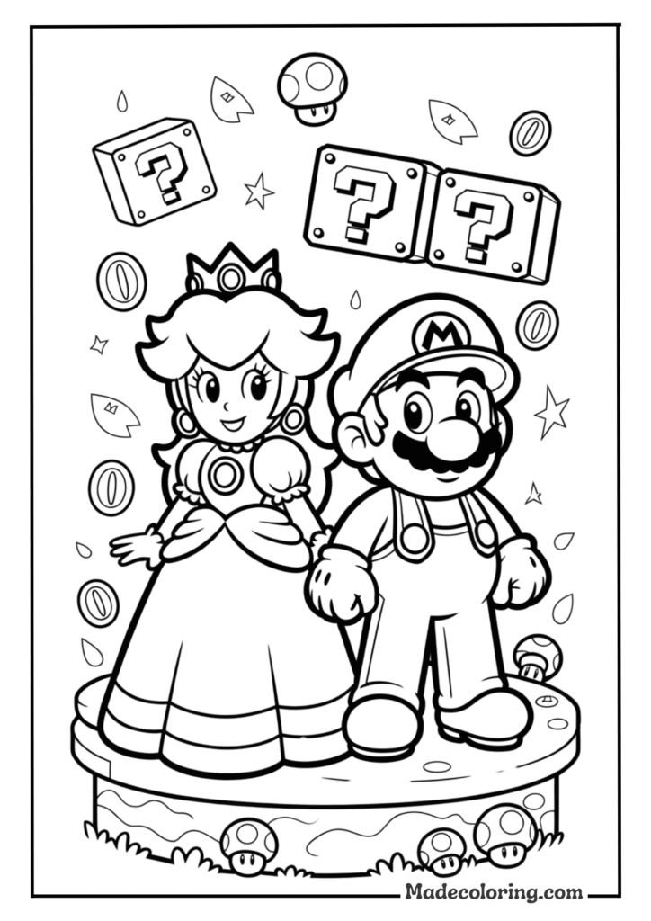Peach And Mario Coloring Sheet