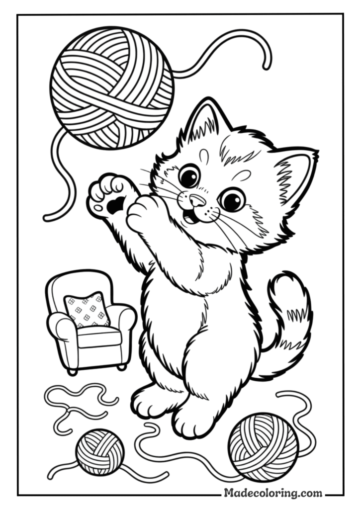 Playful Kitten with Yarn Ball
