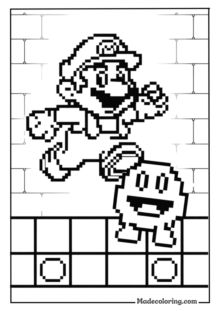 Retro Mario And Goomba Pixel Coloring