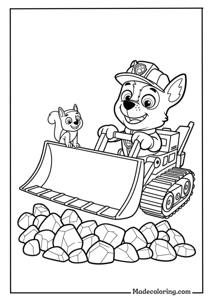 Rubble operating his bulldozer