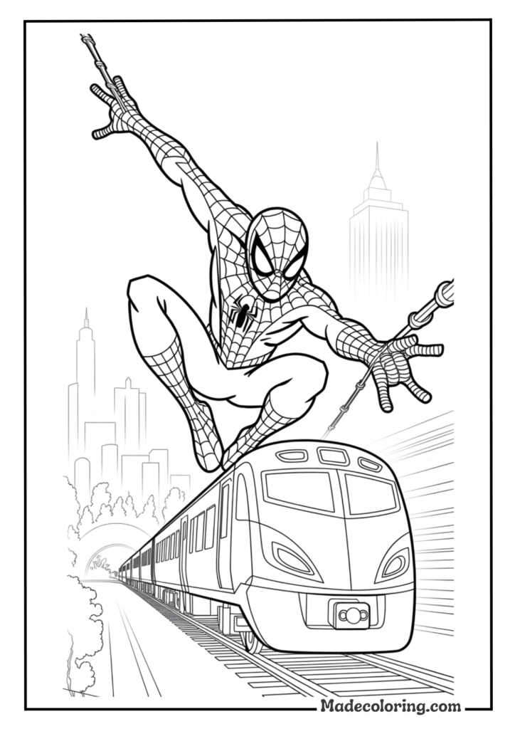 Spider-Man Stopping the Train with His Webs