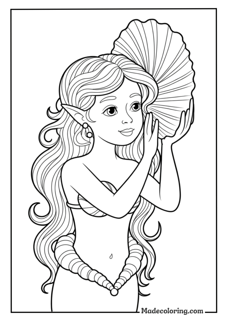 Sweet Mermaid Holding Seashell