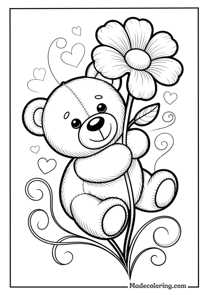 Teddy Bear Hugging Flower For Mother’s Day