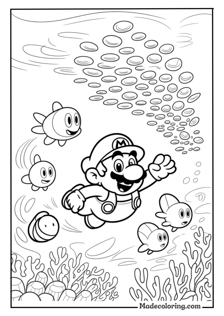Underwater scene with Mario in his Frog Suit