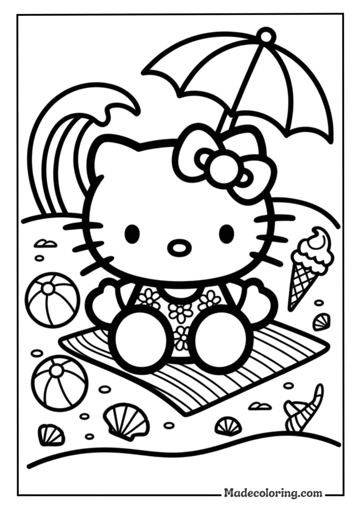 hello kitty summer coloring pages