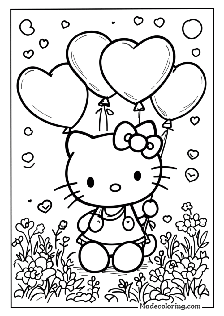 Hello kitty holding heart balloons